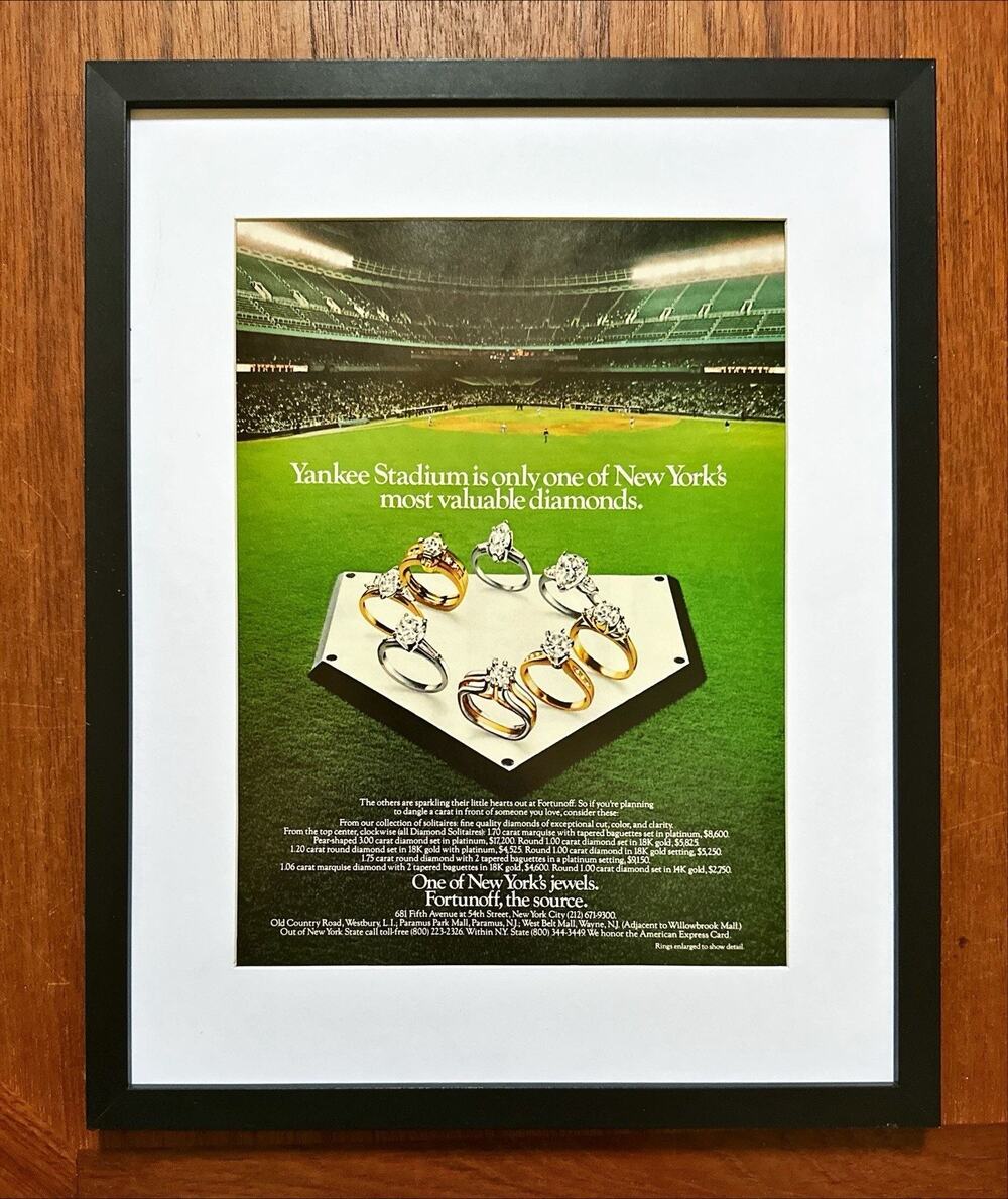 Framed 1985 Fortunoff Yankee Stadium Diamond Rings Vintage Print Ad
